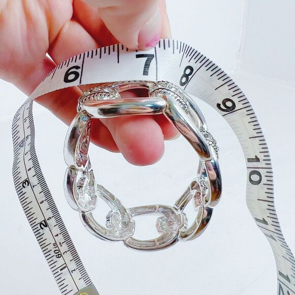 Silver Chunky Embossed Chain Link Bracelet Statement - Picture 3 of 3